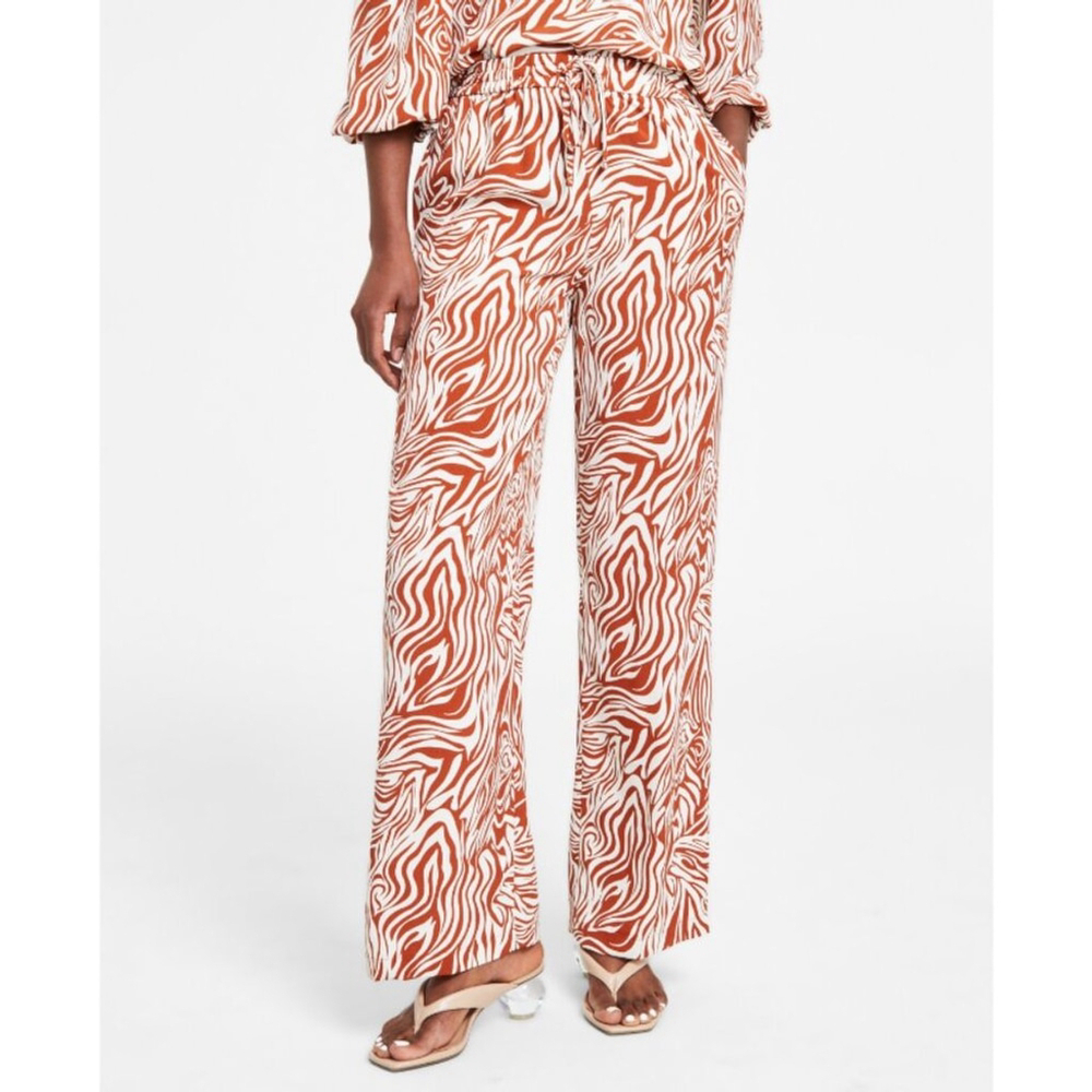 Bar III Women's Tan & Brown Animal-Print Pull-On Drawstring Pants NWT